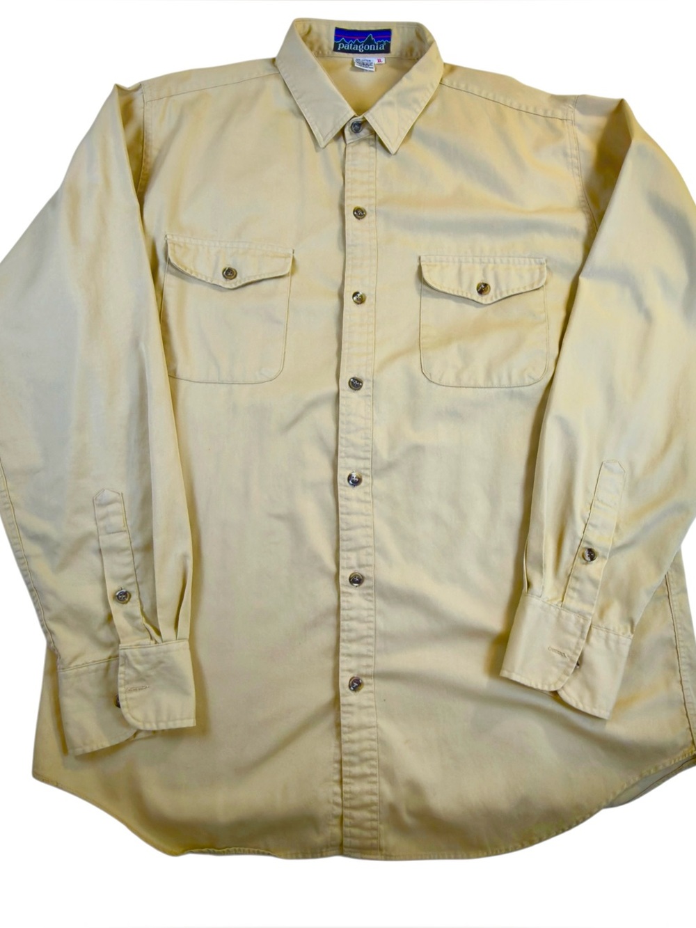 VTG 90s Patagonia Mens XL Long Sleeve Button Down Shirt Tan Gold Pocket RN 5184